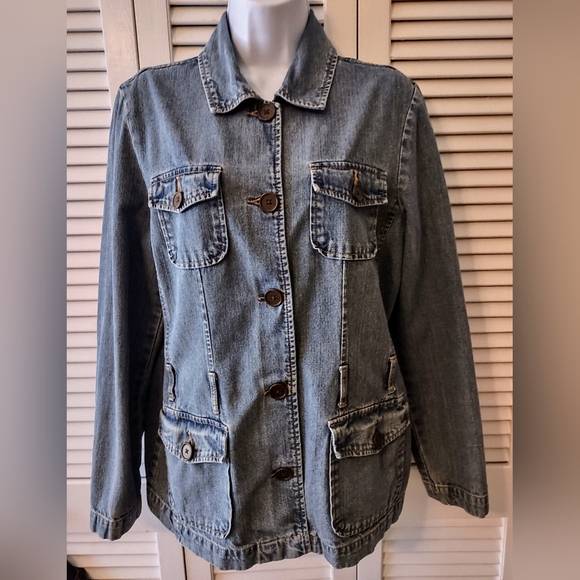 French Cuff Vintage Button Front Denim Jeans Jacket size Medium - Picture 4 of 13